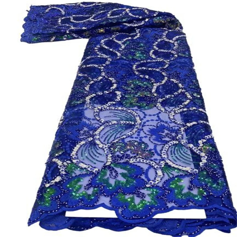 

Роскошная африканская кружевная ткань с блестками Королевского синего цвета, вышивка с тяжелыми блестками ручной работы, модная французская фотография для свадьбы