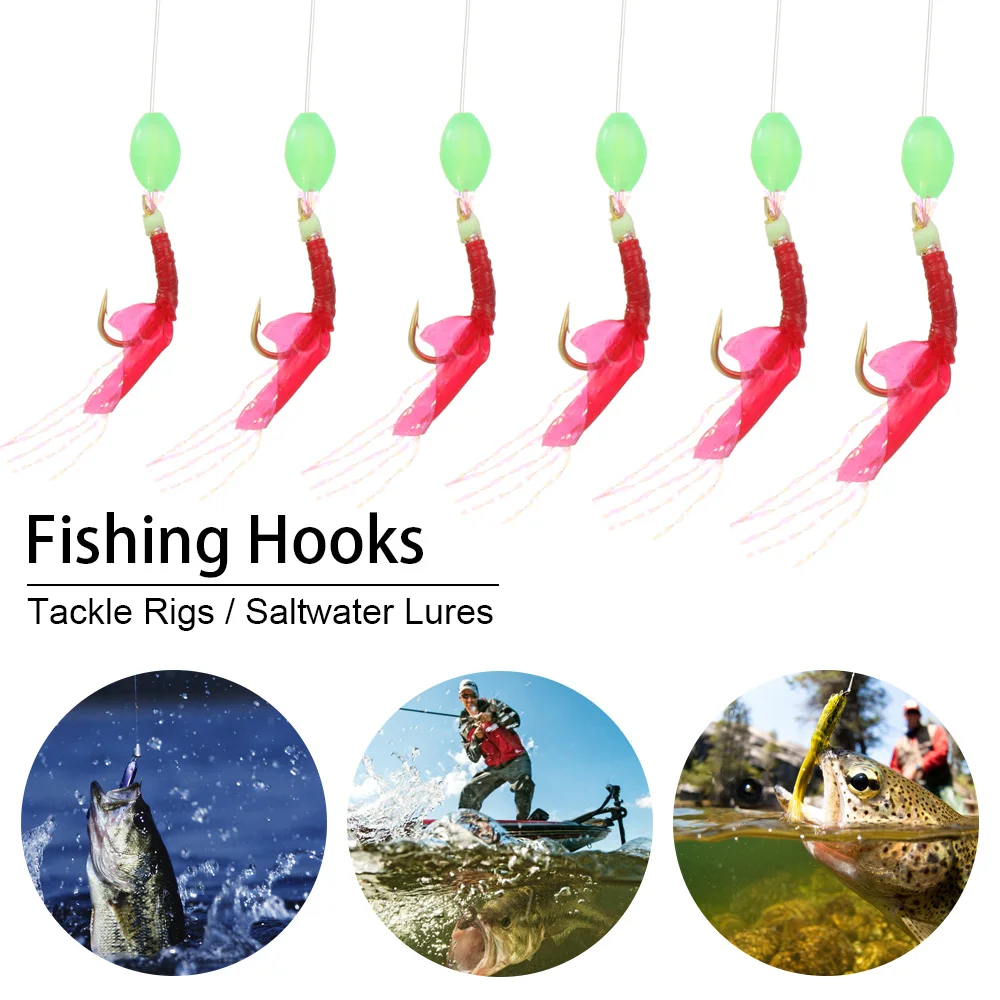 

1Pack Sabiki Rigs Saltwater Artificial Fishing Lures Luminous Sea Bait Mackerel Pesca Tackle Fishskin String Hooks Feather Hook