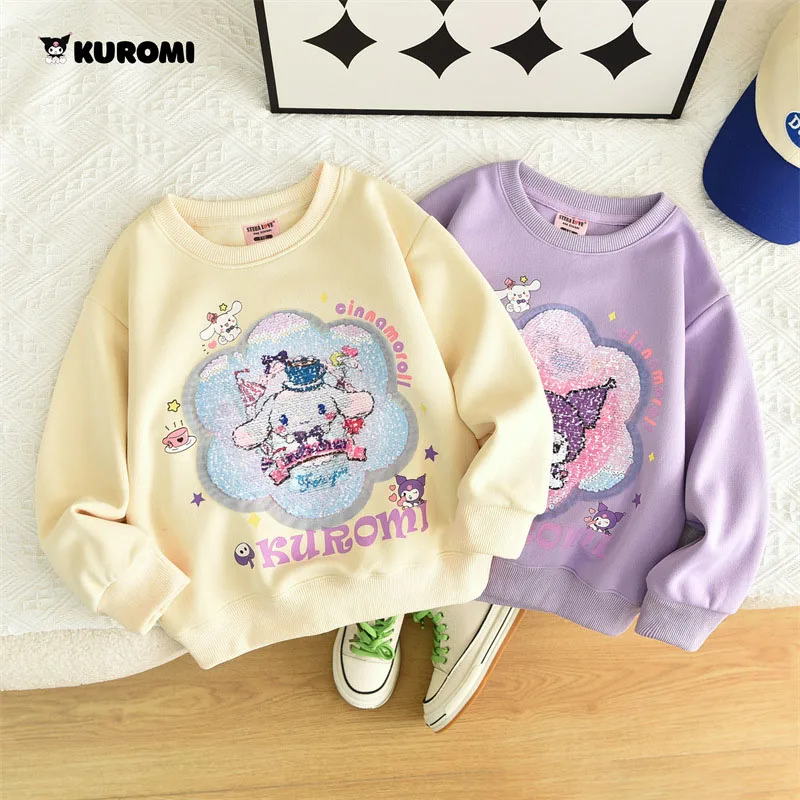 

2023 Autumn and Winter Kids Anime Sweater Sanrio Cute Cartoon Kuromi Long-Sleeved Top Kawaii Casual Versatile Pullover Girl Gift