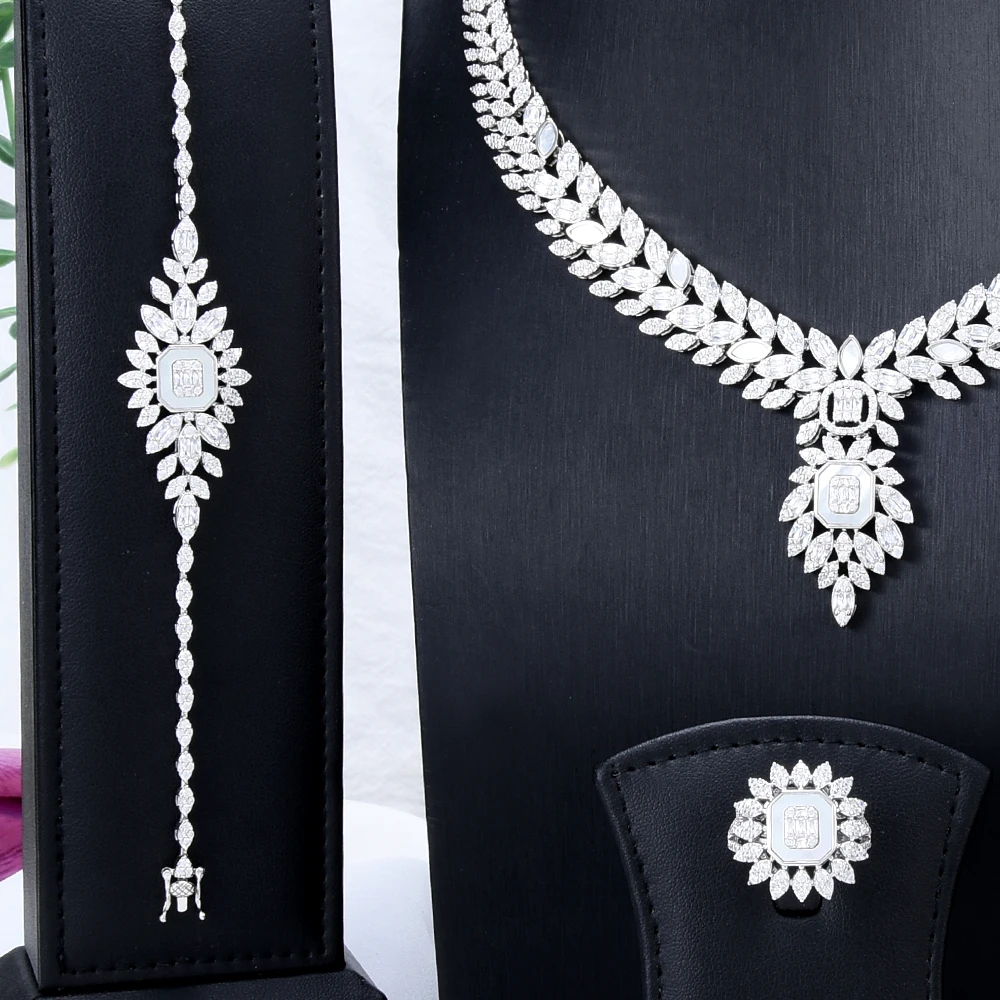 

GODKI Luxury UAE 4PCS Shell Jewelry Set For Women Wedding Necklace Earring Zircon Indian Dubai Bridal jewelry Sets 2022