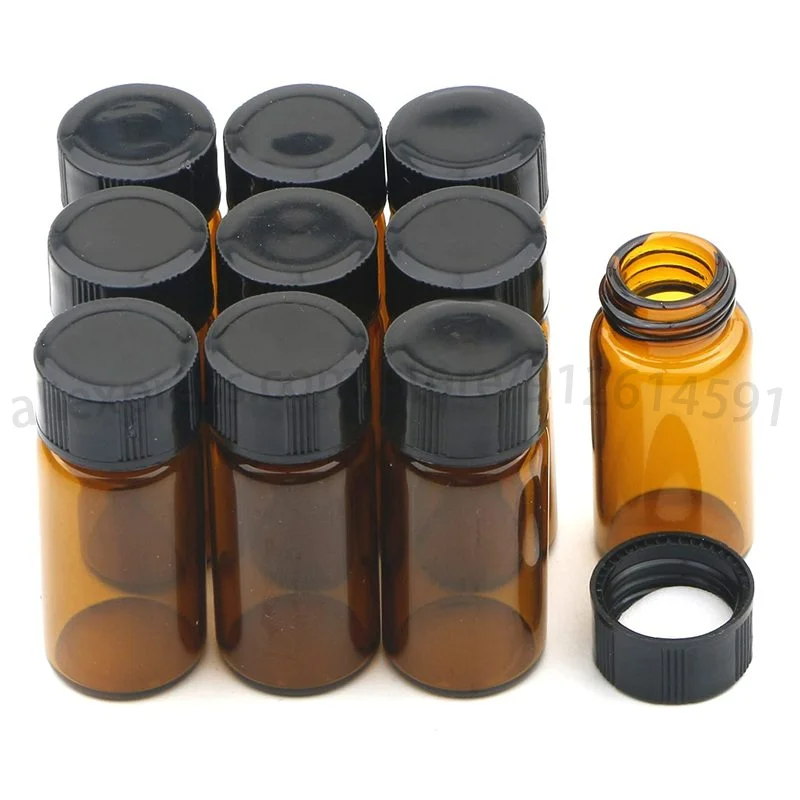 

10pcs Capacity 5ml 10ml Liquid Sample Glass Bottles Vials Screwcap Brown Lab Collection Container
