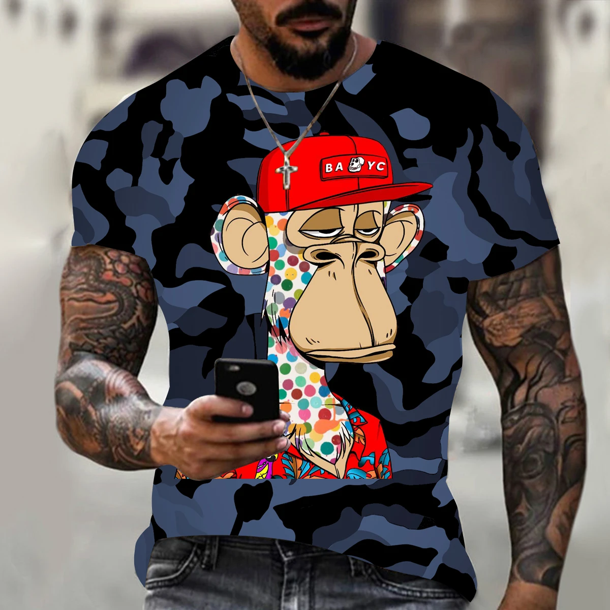 

2022 New Monkey 3d Pattern Men's Summer Short Sleeve Daily Fun Printed T-shirt Round Collar Top