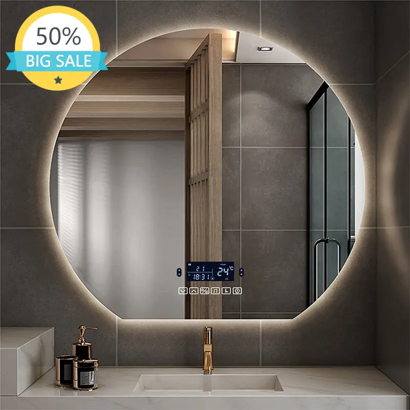 

Bluetooth Semicircle Bathroom Makeup Mirror LED Three Color Light Human Body Induction Anti-fog Smart Vanity Dresser Mirror