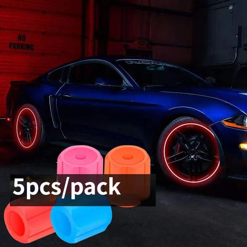 

5 шт. люминесцентные колпачки клапанов, люминесцентные светящиеся ночью колпачки для автомобиля, мотоцикла, велосипеда, колеса, люминесцентные колпачки клапанов, декоративные колпачки