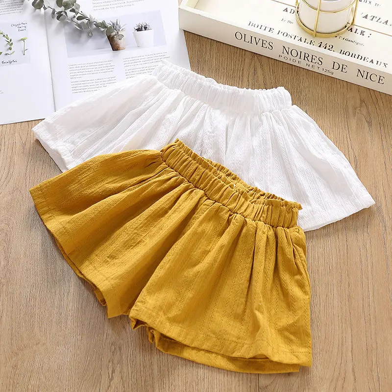 

Новинка 2022, летние детские шорты из хлопка и льна, модные шорты принцессы для девочек, детская однотонная повседневная одежда для девочек, U47