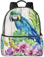 blue parrot in flowers multifunctional backpacks business and travel laptop backpacks 14 5x12x5 in