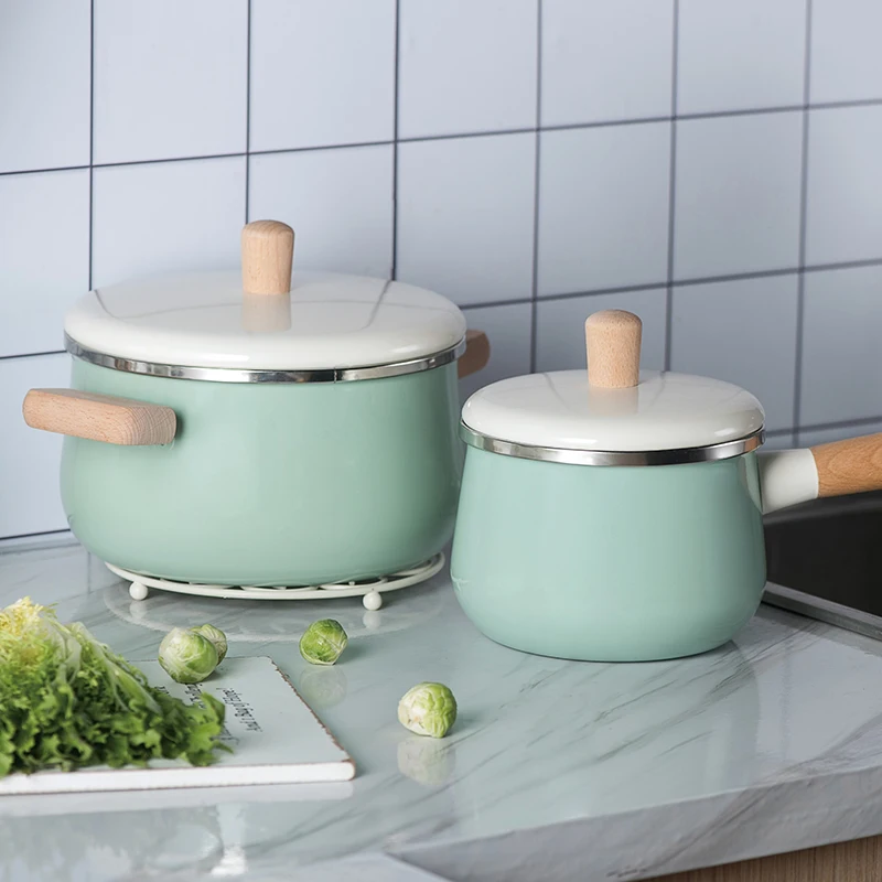 

Northern Wood Thickened Induction Home Japanese Pot Milk Noodle Europ Enamel Pan Cooker General Soup Handle Saucepan Stew Manual