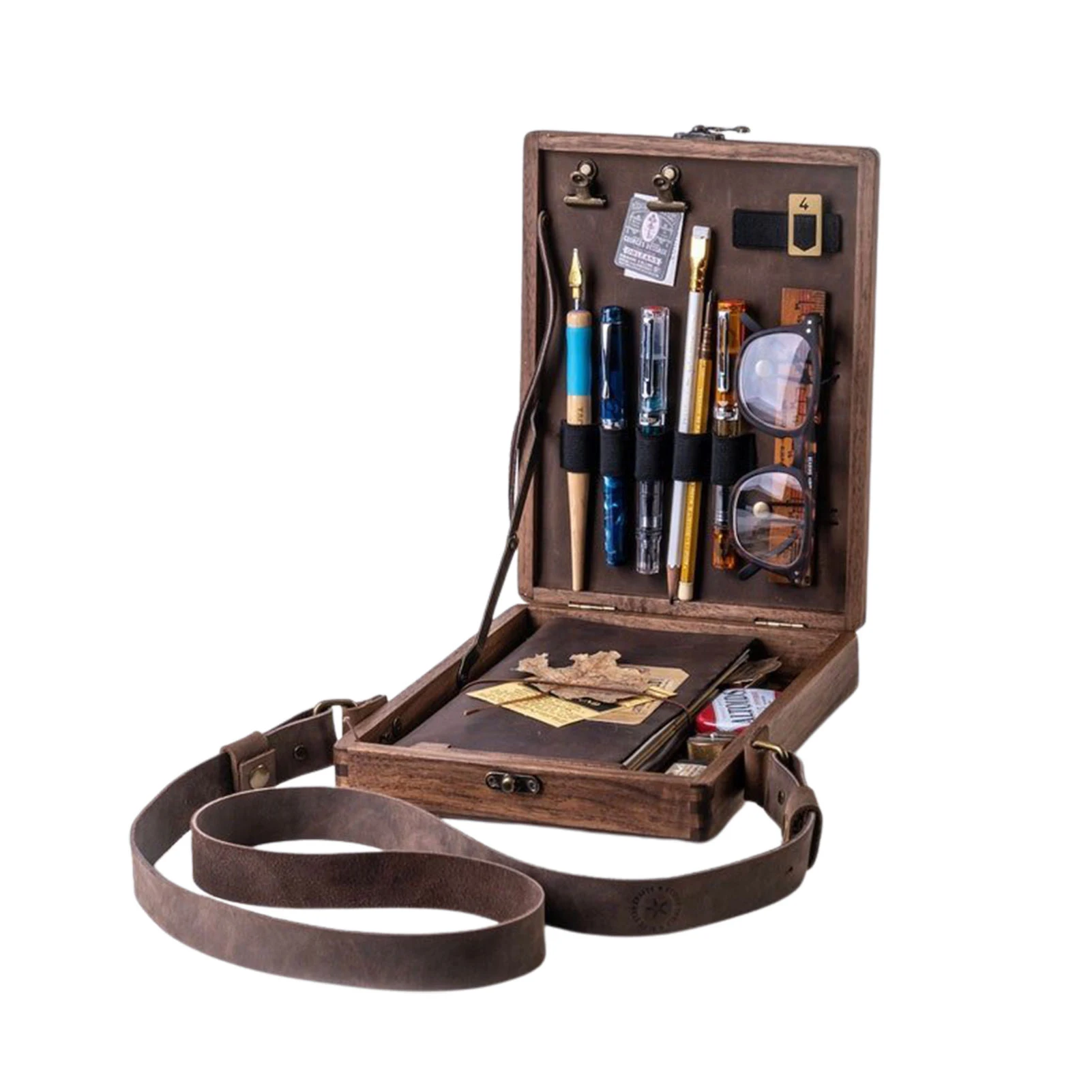 

Writers Messenger Wood Box A5 Multifunctional Artist Tool And Brush Storage Box Retro Wooden Crossbody Shoulder Bag For Writing