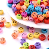 new 10pcslot 8mm mixed color smile loose beads for jewelry making acrylic spaced beads smile face beads for jewelry making diy