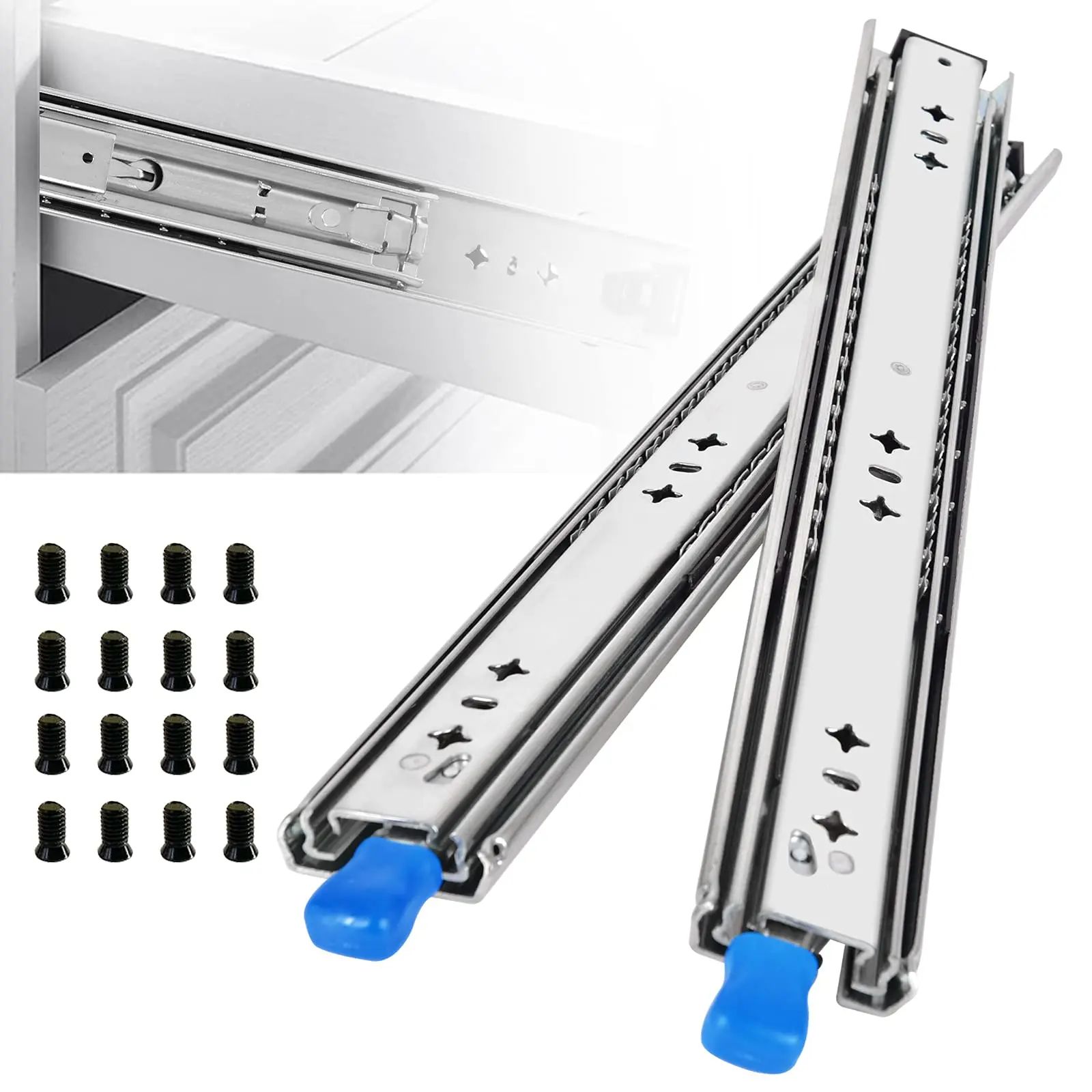 

Heavy Duty Drawer Slides with Lock Full Extension Ball Bearing Locking Rails Glides Industrial Slide Runners (53MM Wide)