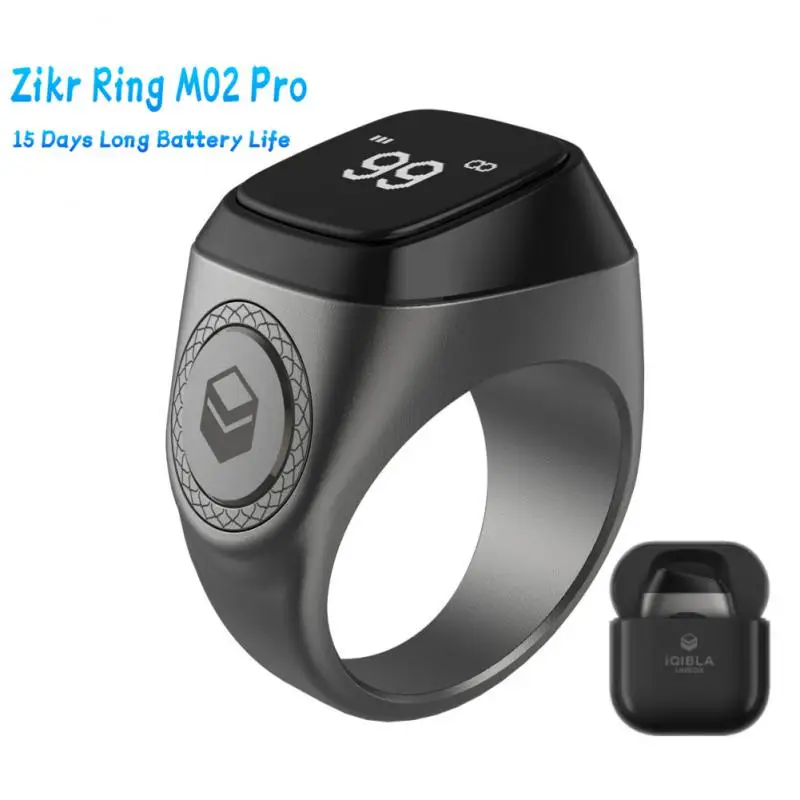 

Iqibla Aluminum Alloy Digital Tasbih OLED Screen Smart Zikr Ring with Battery Charging Case Vibration Reminder APP Support