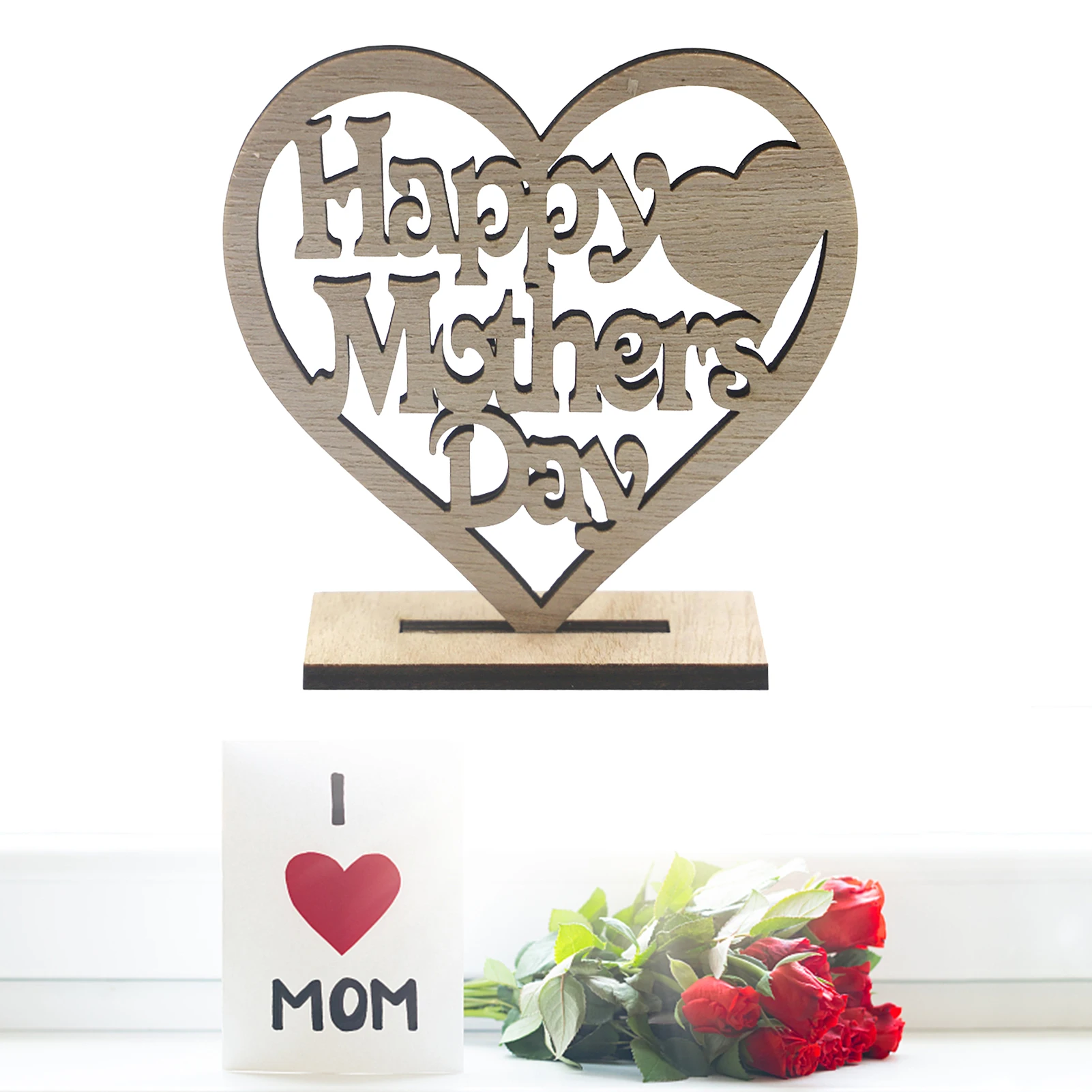 

Wooden Ornaments Mother's Day Embellishments Mom Thanks Heart Ornament Holiday Gift For Mothers Day Easy To Assemble