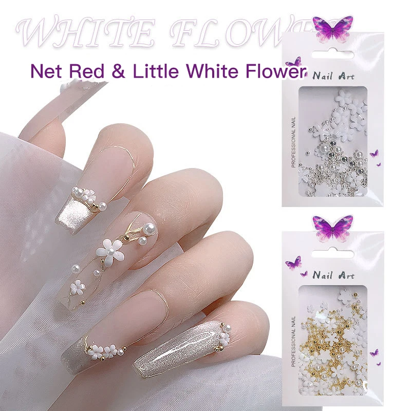 

Small White Flower Size Mixed Nail Sticker Creative Fashion Self-adhesive Nail Stickers DIY Nails Decoration Nails Accessories