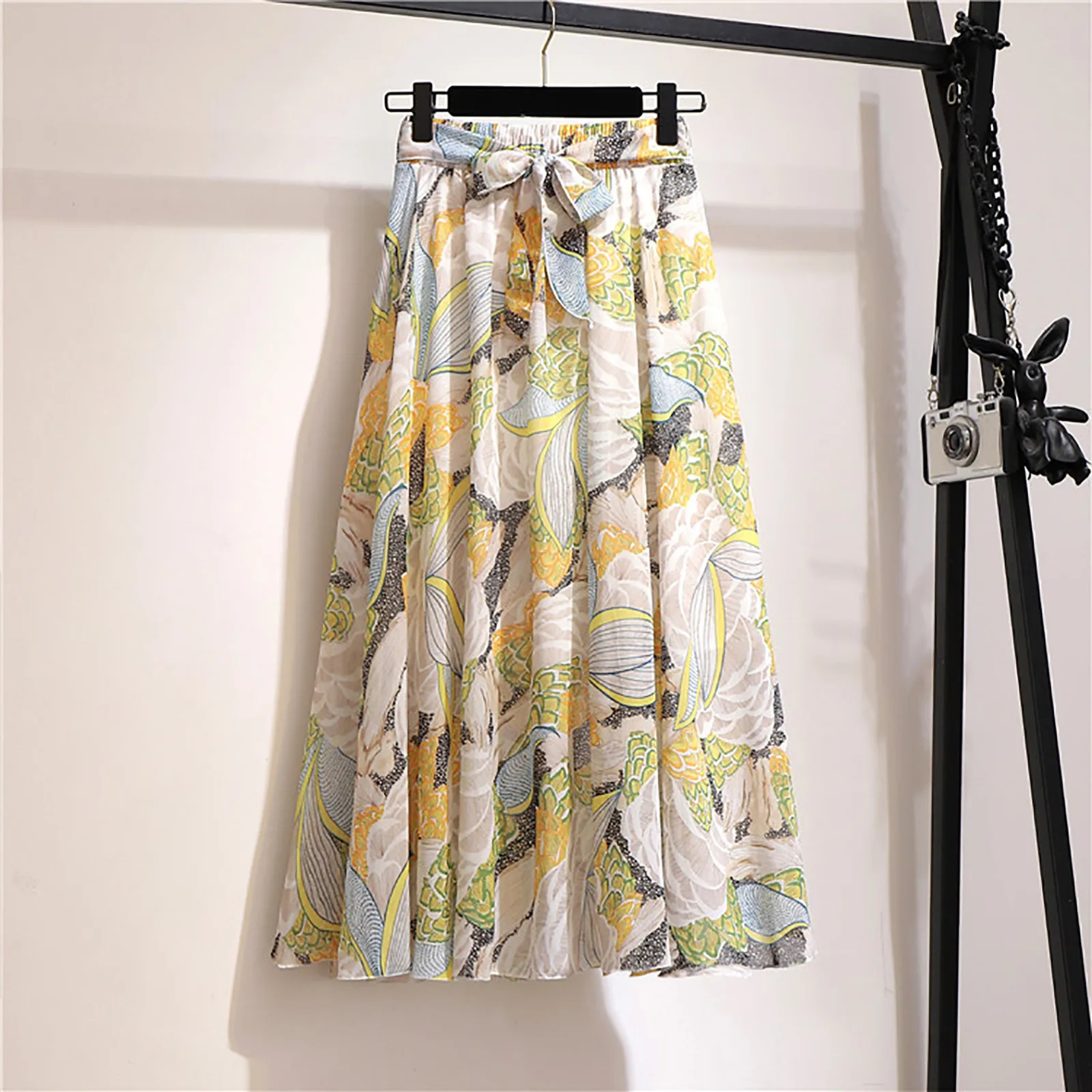 

High Waist Bohemian Mid-length Skirt Floral Beach Dress Women's Chiffon Skirt Bed Skirt Twin