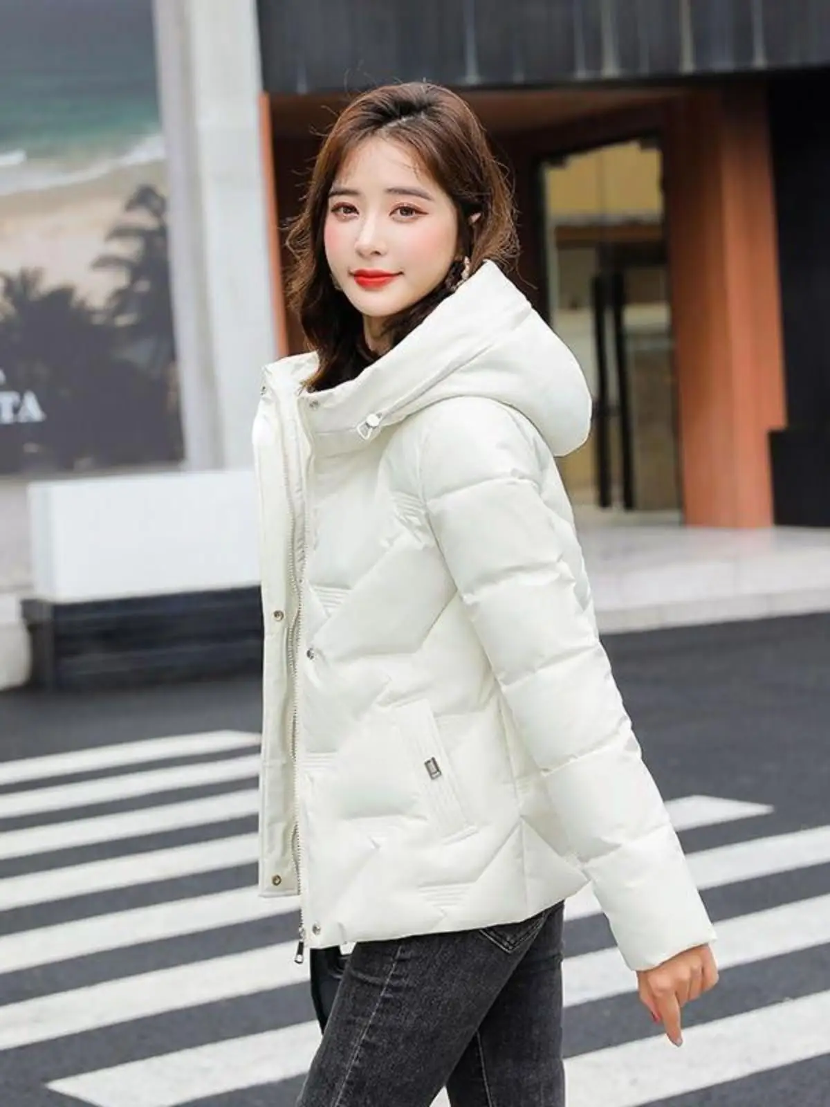 2024 Autumn and Winter New Korean Sle Slim fit Slimming Versatile Hood Solid Cotton-Padded Clothes Warm Short Outerwear Cot...