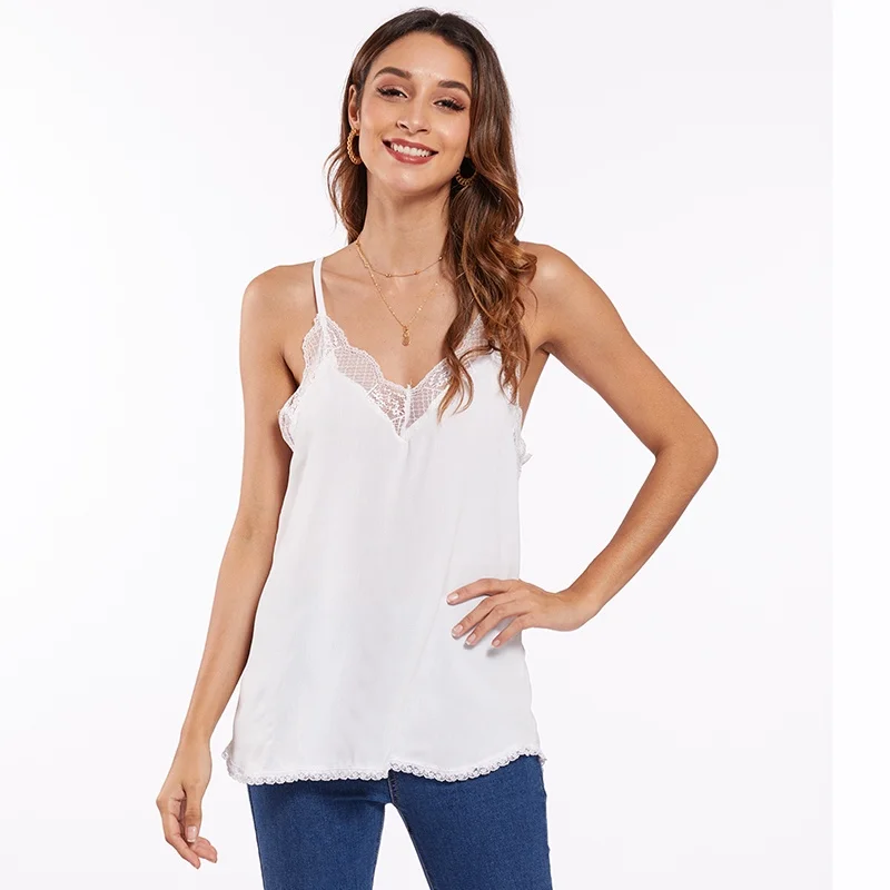 

SHAPERIN Solid Camisole 2022 Summer Sexy V Neck Tops Women Elegant Lace Up Tunic Casual Chiffon Tees Party Sleeveless Chic Blusa