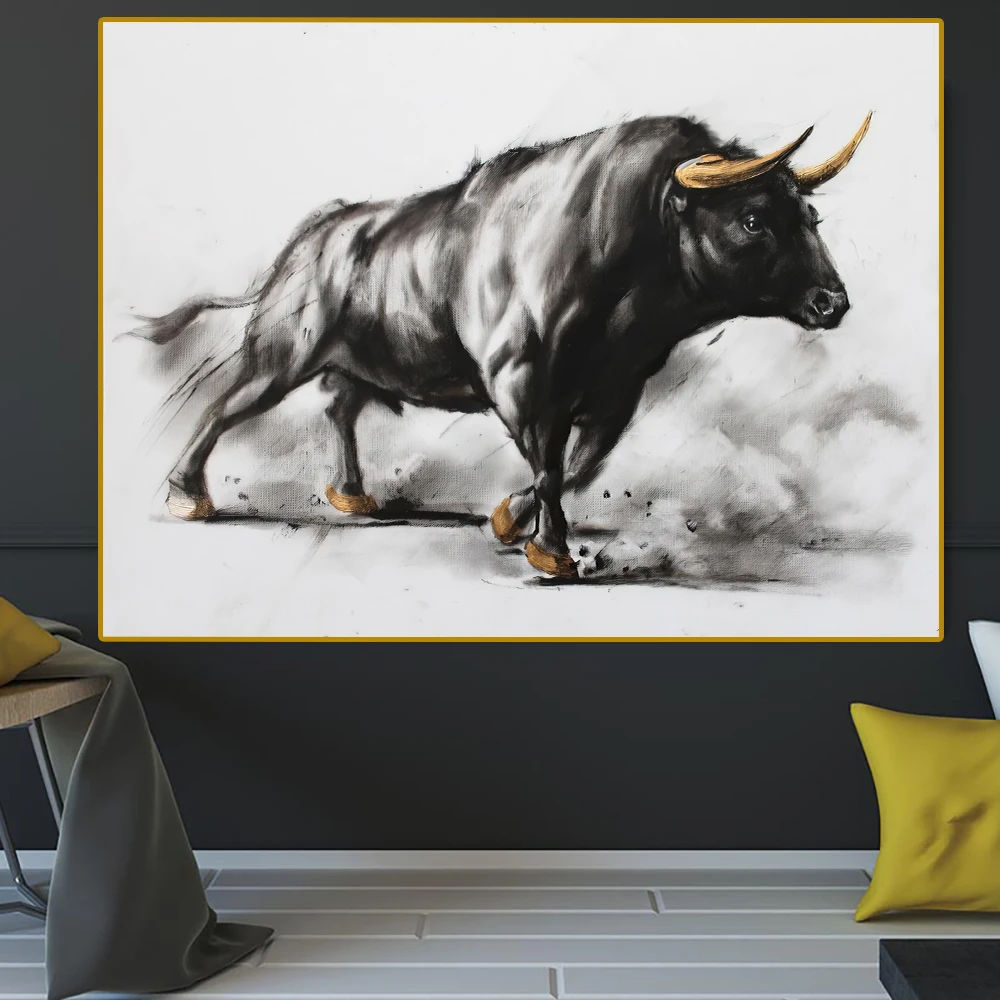

Spanish Black Bull Canvas Painting Bullfight Poster Bull Painting Animal Posters and Prints Wall Art for Home Decor Cuadros