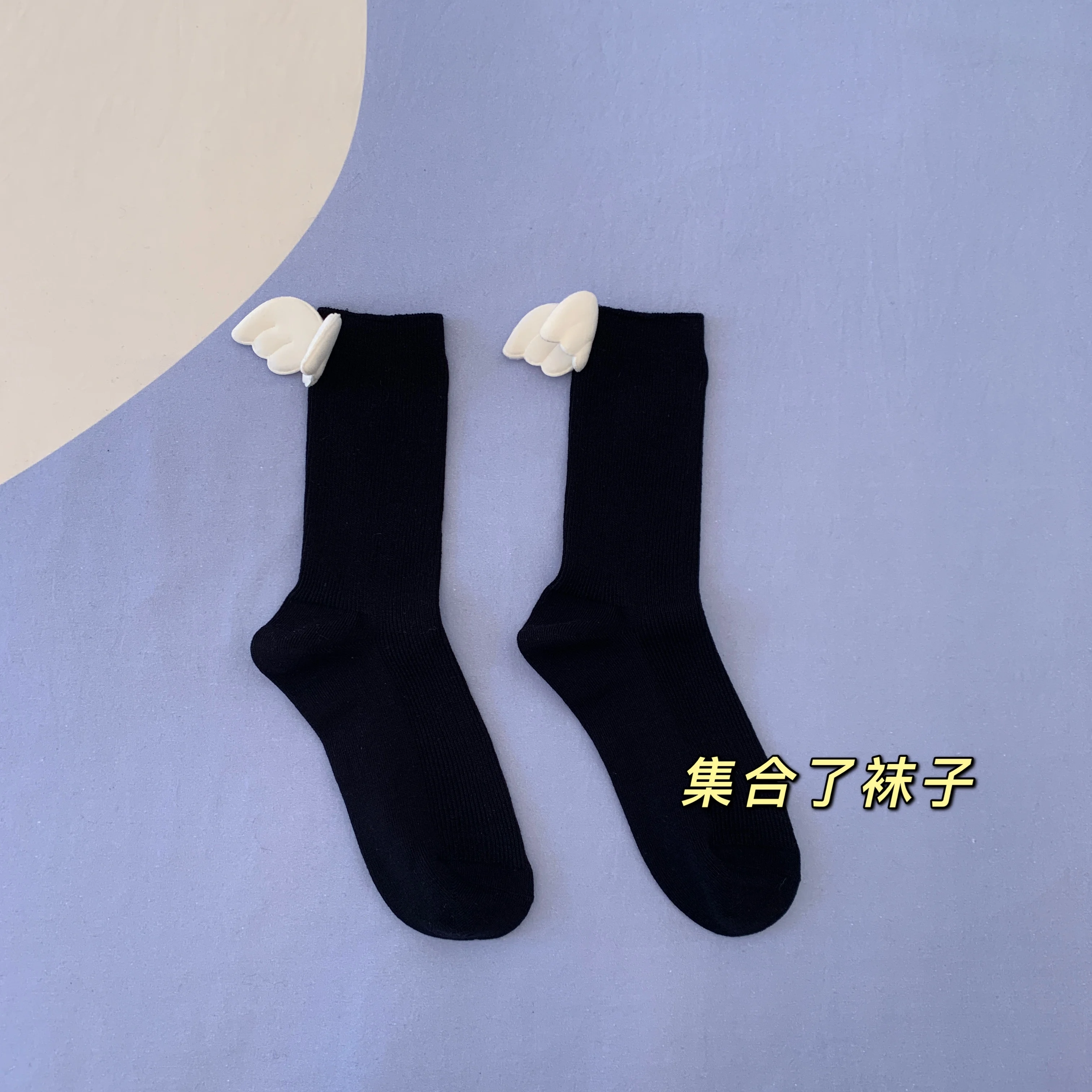 Original Handwork Angel Wings All-match Preppy Style Cotton Socks Cute Age Reduction Pile Stockings Middle Tube Stocking