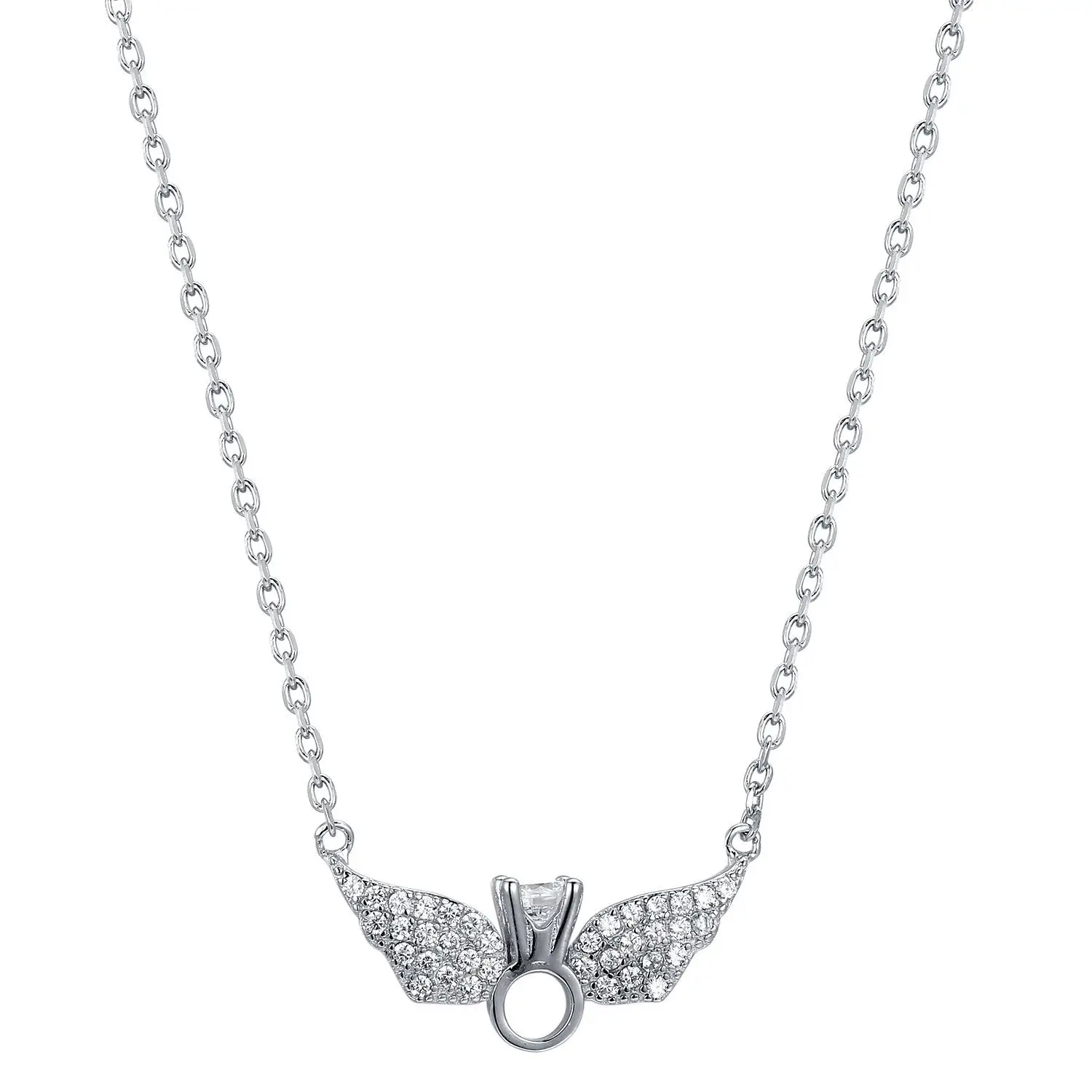 

2023 Japan and South Korea 925S Silver Fashion Angel Wings Set with Full Diamond Pendant Clavicle High Quality Women's Necklace