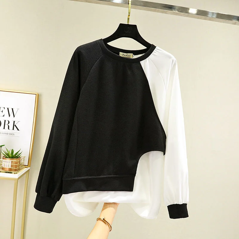 

2022 Autumn Winter Clothes Korean Fake Two Medium Length Thickened Female Loose Versatile Long Sleeved Sweater