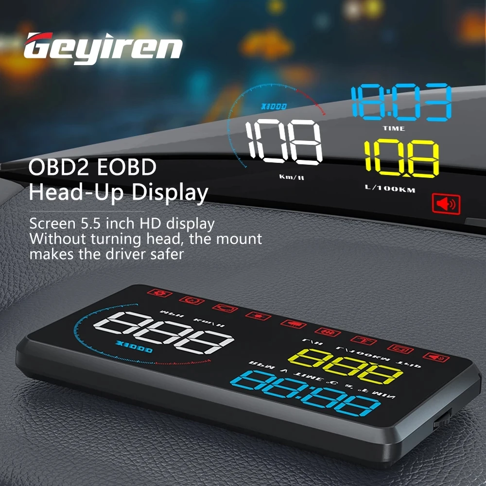 Geyiren A9 Автомобильный проекционный дисплей OBD2 HUD Дисплей Авто цифровой спидометр
