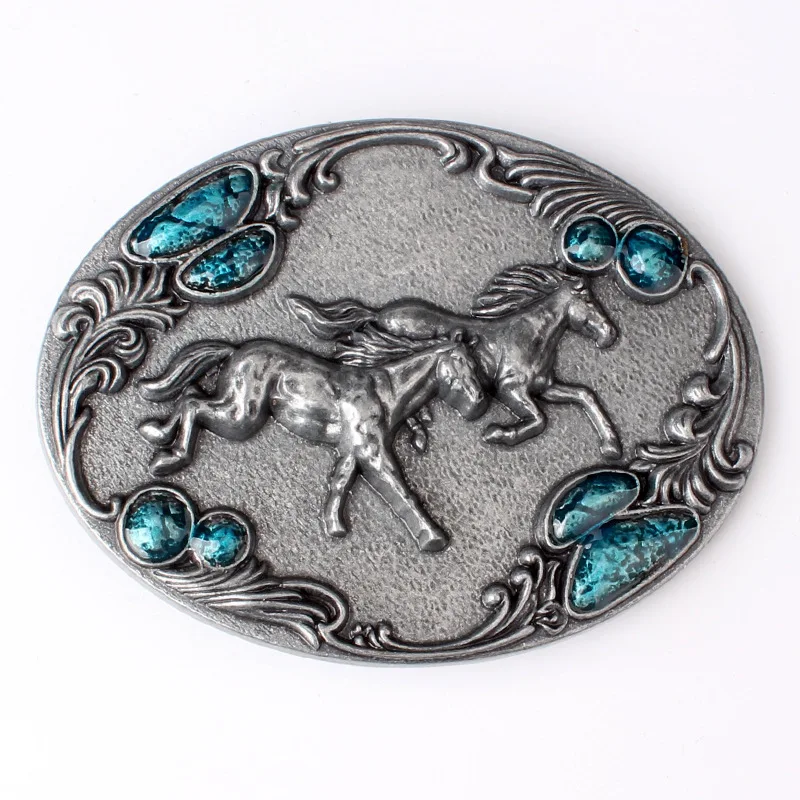 

Two Running Horses MEN BELT Buckle Animal Smooth Components 3D ALLOY Decorative Waistband Clothing Accessories 3.8-4CM WIDE