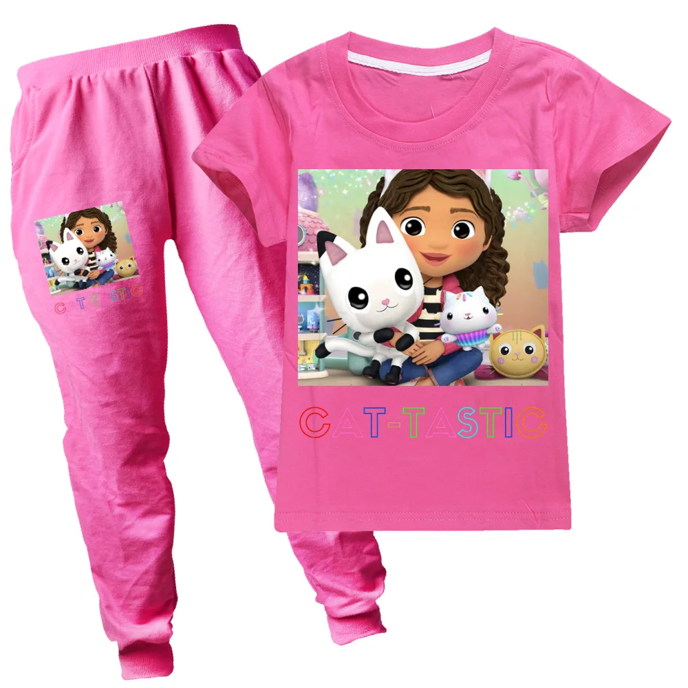

2022 Summer Gabbys Dollhouse Tshirt+Pants 2pcs Set Kids Short Sleeve Sportsuit Baby Girl Outfit Boys Gabby's Dollhouse Clothes