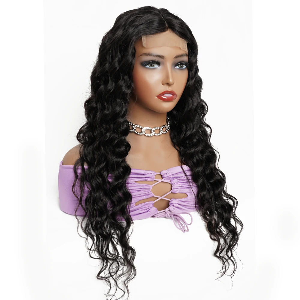 

4x1 Lace Wigs Loose Deep Wave Human Hair Wig T Lace Middle Part Wavy Wigs 150% Density Remy Indian Hair Bouncy Extensions