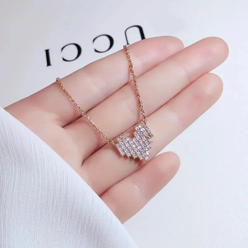 

Wholesale New 925 Silver Fashion Jewelry heart Necklace Pendant Woman fashion high quality zircon luxury neckalce rose gold
