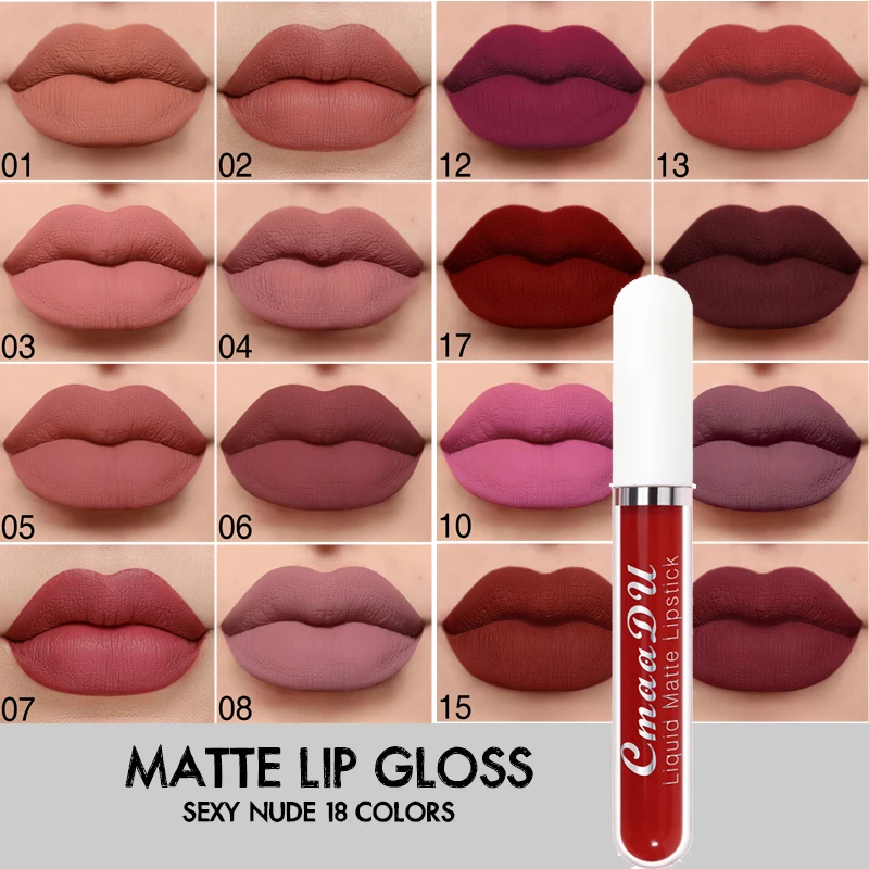 

18 Colors Nude Lip Gloss Matte Liquid Lipstick Makeup Long Lasting Waterproof Sexy Red Pink Lip Tint Batom Lipgloss Bulk