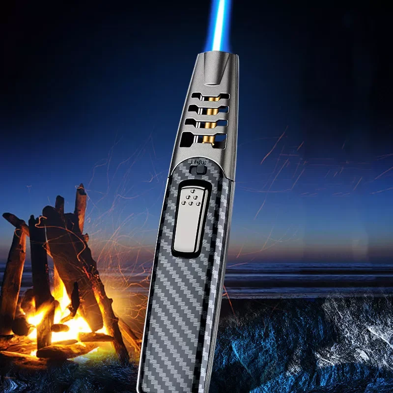 

New Metal Windproof Butane Gas Lighter Blue Flame Torch Turbo Straight-through Lighter Outdoor Kitchen Barbecue Welding Tool