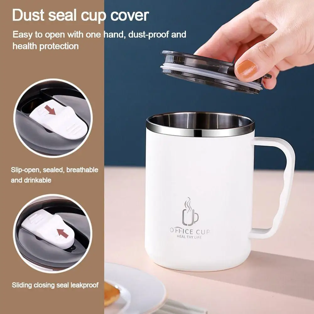 Stainless Steel Coffee Cup With Lid Heat Insulation Sealing Leak Proof Handle High Appearance Simple And Fashiona Coffee Cup