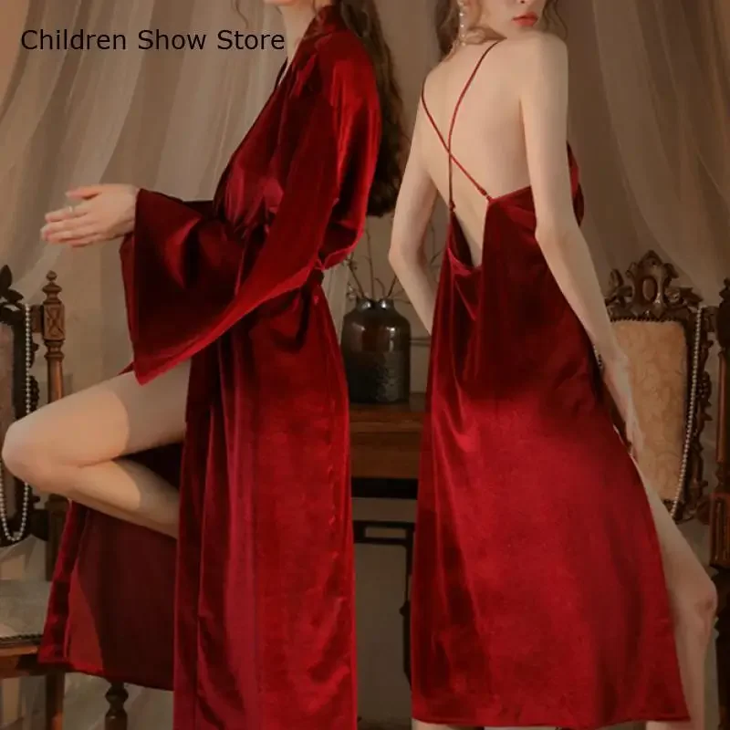 Велюровый халат костюм женское свадебное платье осень-зима новое кимоно теплое