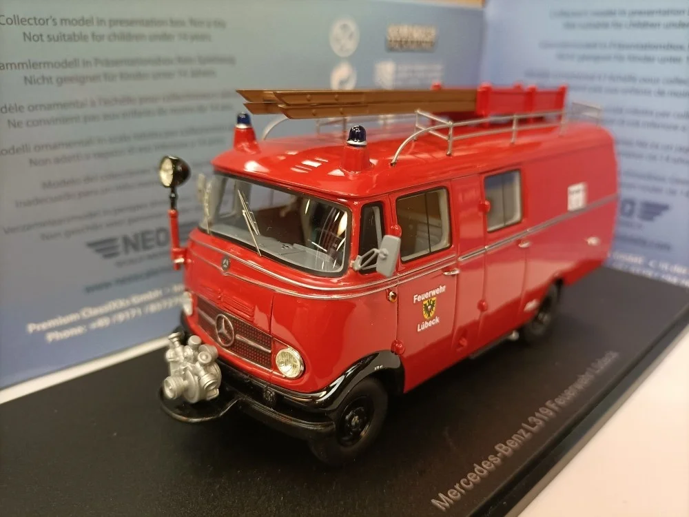 

1/43 resin simulation car model Neo benz fire fighting ladder fire truck L319 Feuerwehr ludeck high-end collection ornament gift