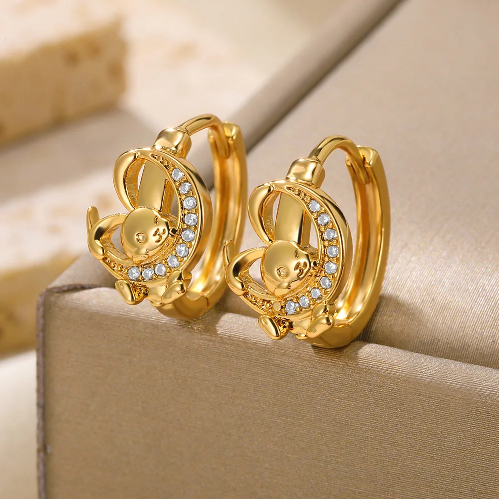 

Exquisite The Jade Rabbit Stainless Steel Earrings Gold Color Earrings For Women Piercing High Quality Fashion Jewelry Gift