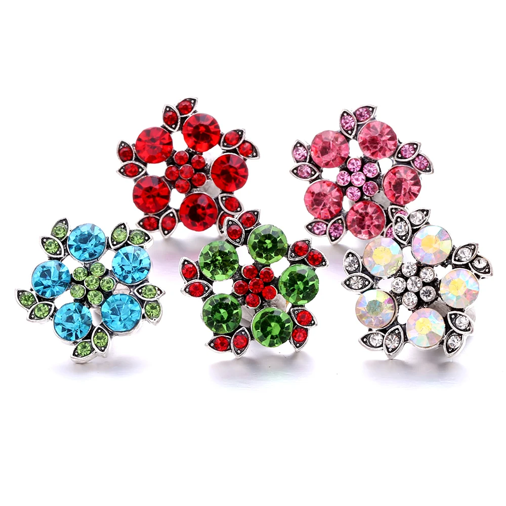 15pcs Rhinestone Crystal Flower 18mm Snap Buttons Fit Snap Button Bracelet Necklace Jewelry