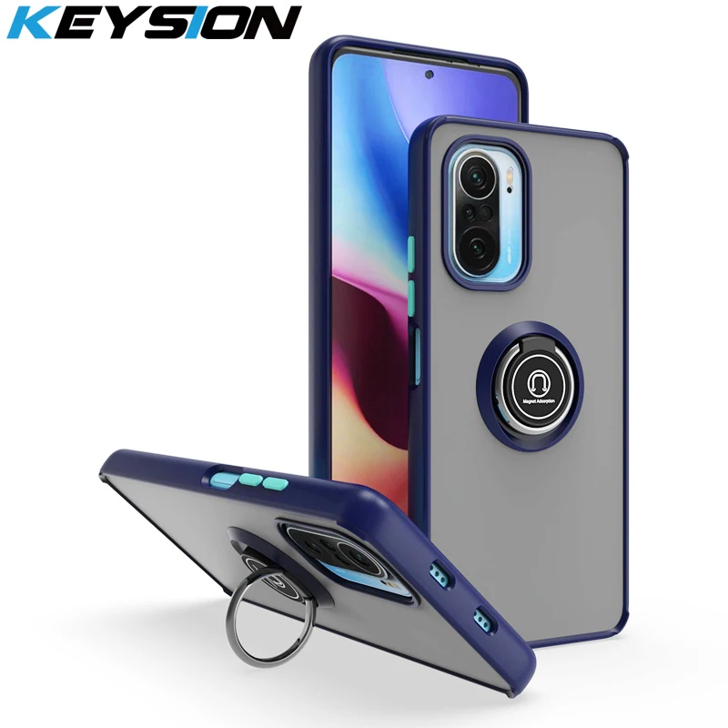 KEYSION Matte Case for POCO F3 5G Transparent Ring Stand Shockproof Phone Cover for Xiaomi Mi 11i 5G Mi 9T Pro Redmi K40 K20 Pro