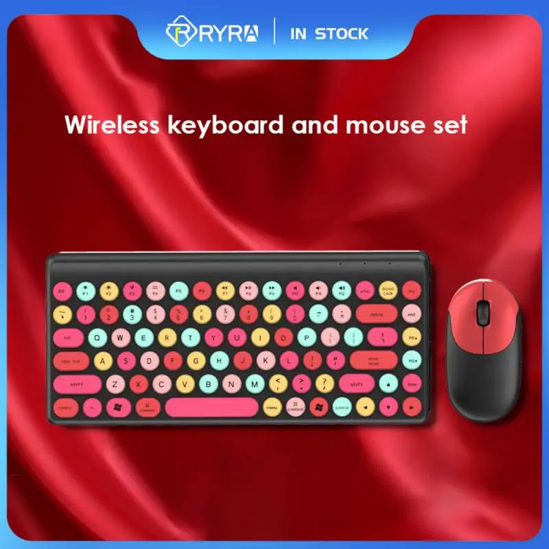 

Keyboard And Mouse Set 86 Keys Wireless Color Punk Keycap Wireless Keyboard And Mouse Set For Laptop PC Girls New Year Gift