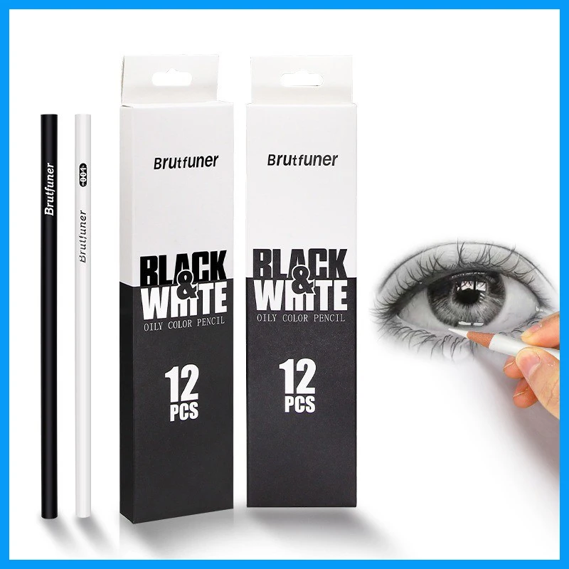 

12Pcs Black White Color Pencils - Permanent Color Drawing Pencil Oil-based Wooden Colored Pencils for Artist and Beginner Art