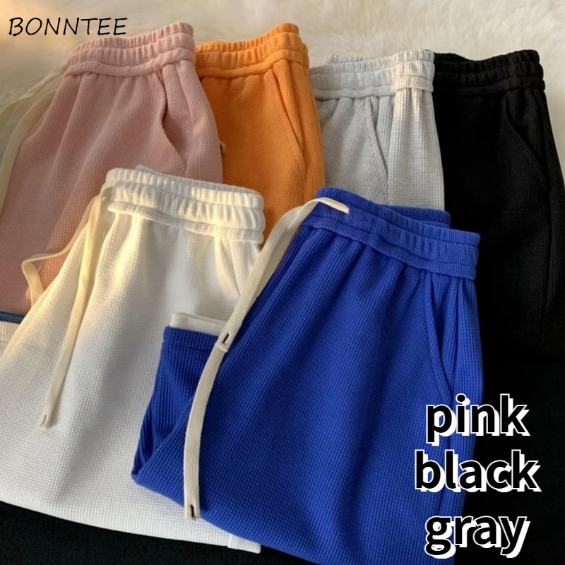 

Casual Pants Women Summer Sporty Students Loose Drawstring Stretchy Waist All-match Simple Korean Style Popular Soft Unisex Chic