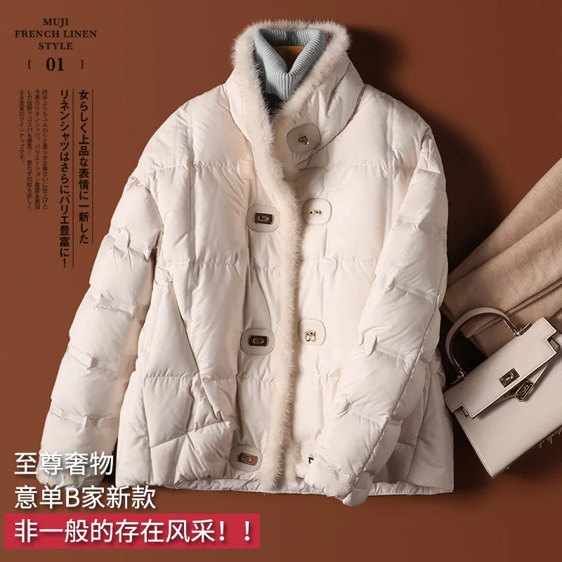 Fashion Design New Casacos Femininos Inverno 90% White Goose Down Thin Coat Women Abrigos Mujer Luxury Spliced Mink Sheepskin