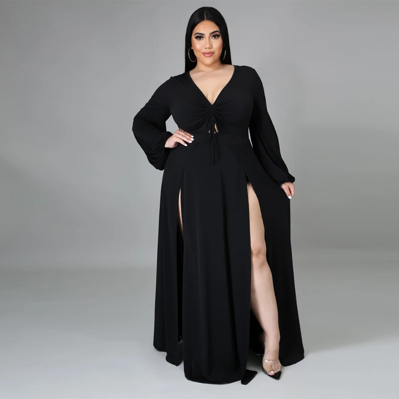 

New dress women elegant luxury plus size women clothing Sexy V Neck Long 5XL Elegant Up Robes Extreme sexiness womanliness