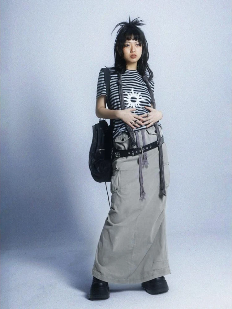 Женская футболка в полоску с коротким рукавом стиле Харадзюку |