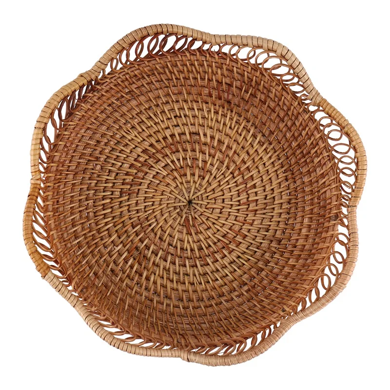 

Hand-Woven Rattan Storage Basket Fruit Basket Wicker Woven Tray Restaurant Small Container Home Decoration