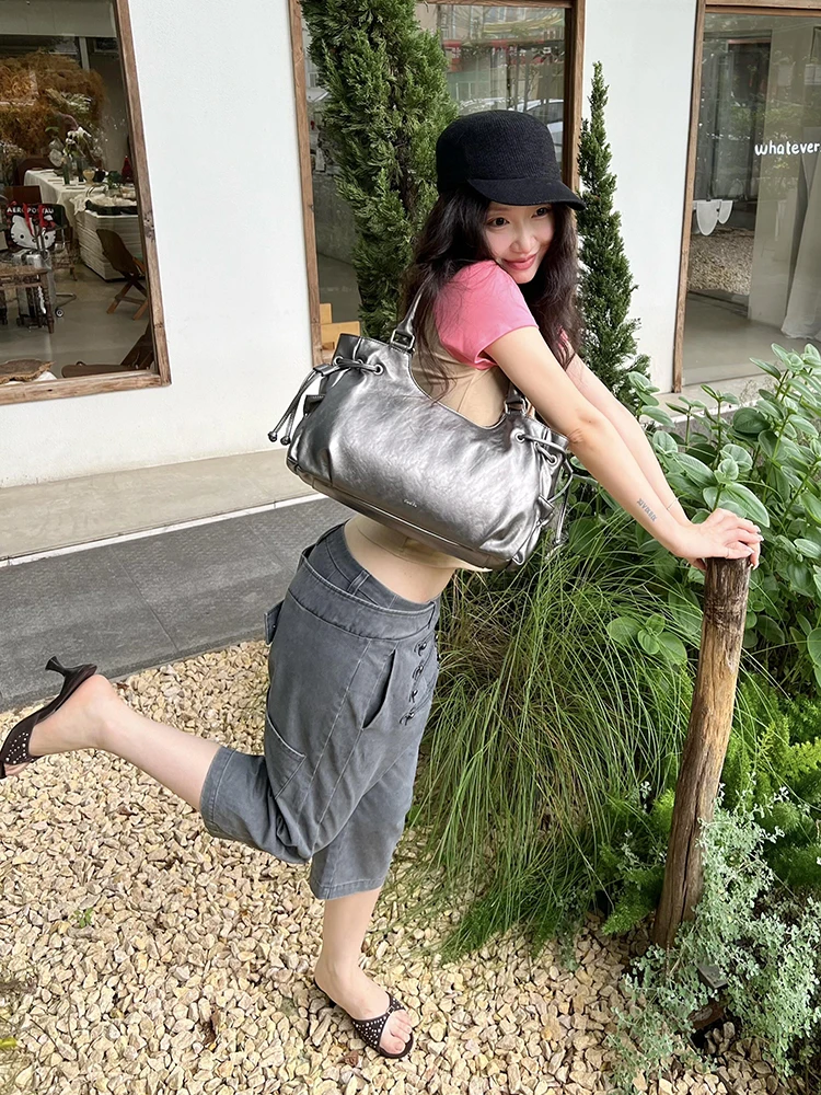 Джинсы ReddaChic Napoleon Capri женские, винтажные, серые, с эффектом потертости, с низкой посадкой, широкие прямые шорты-карго из денима, модная уличная одежда (art.: 3920dc13ca500) - 3920dc13ca500