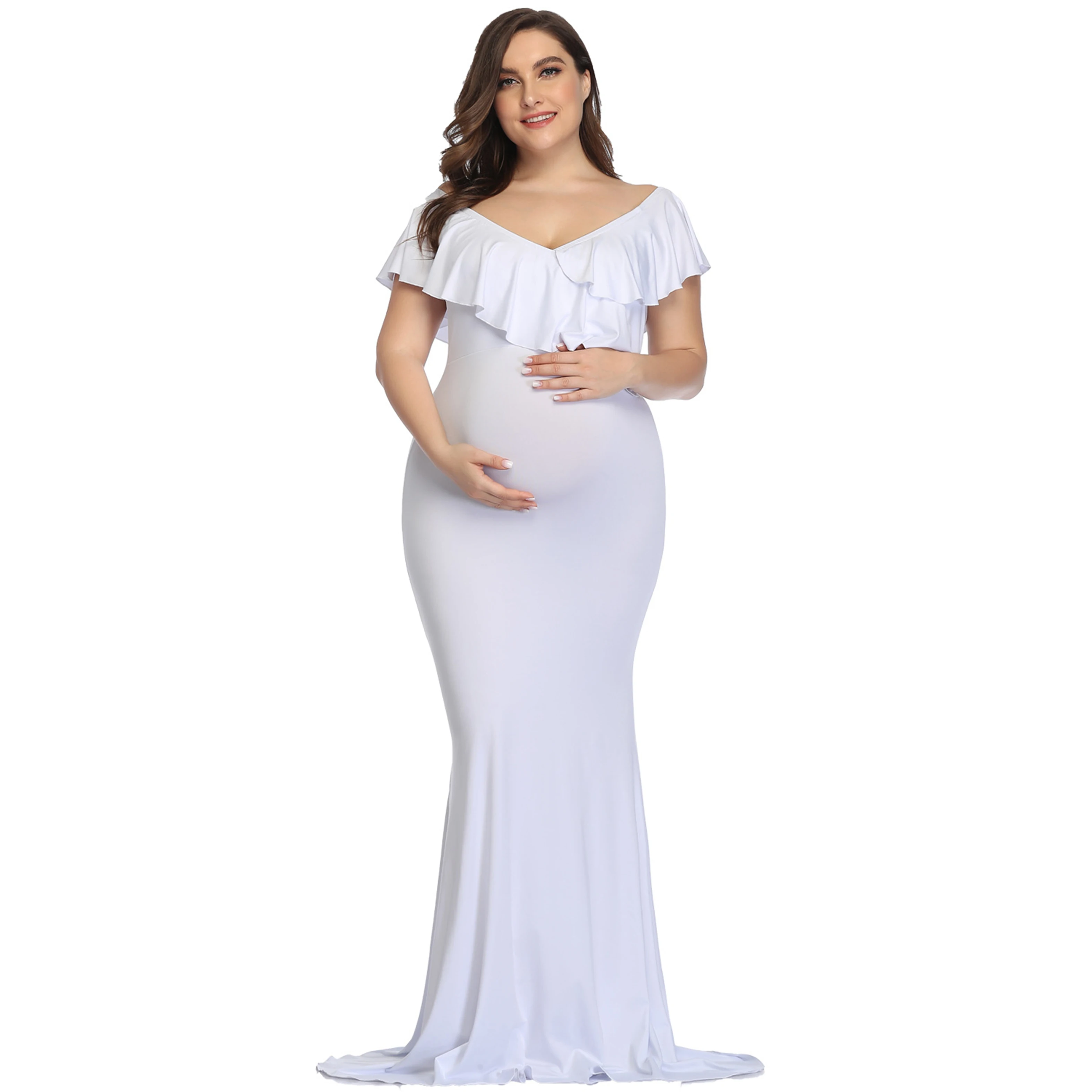 

V-neck Chiffon Maternity Dresses Photo Shoot Pregnancy Photography Props Floor Length Skirt Maxi Gown Dress Pregnant for Women