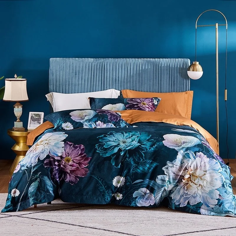 

Vibrant Flower Blossom Colorful Antique Drawing Art Bedding 1000TC Egyptian Cotton Duvet Cover Bed Sheet Pillowcases Queen King