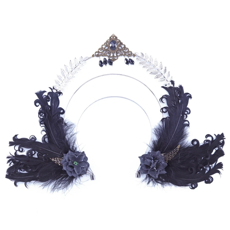 

Metal Goddess Headpiece with Crystal Feather Hairband Halo Circle Hair Hoop for Women Ladies Bride Bohemian Drop Shipping
