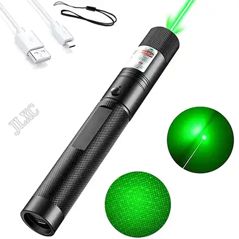 Зеленая лазерная указка-10000 м, USB-зарядка, встроенный аккумулятор, Лазерный фонарь, высокая мощность, красная точка, одиночная Звездная горящ...