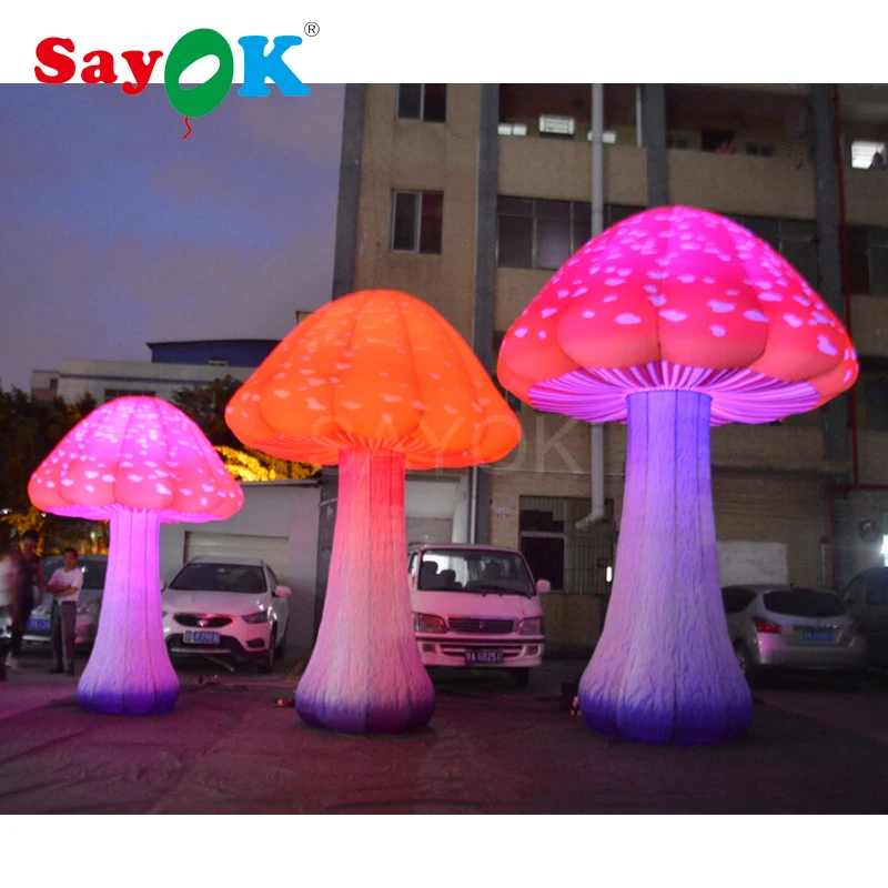 

SAYOK Inflatable Mushroom Ground Lighting Full Printing Mushroom with Colored LED Lights for Event Wedding Party Decorations